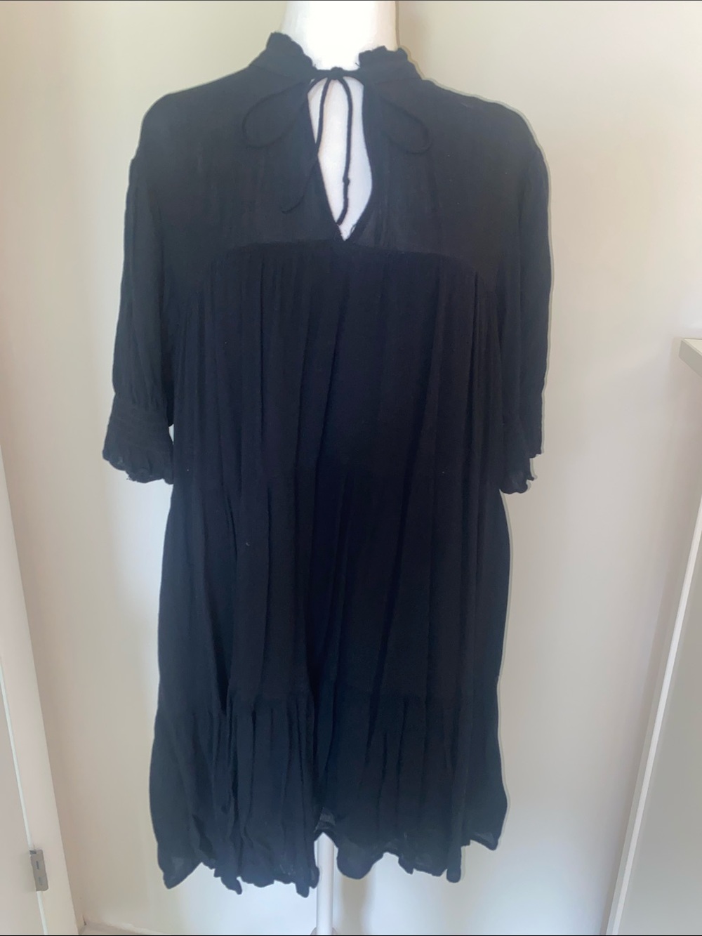 Black Mini Dress with Tie Neck